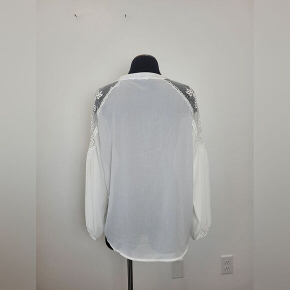 Cellabie Peasant Blouse White Lace Floral Boho Gypsy Milkmaid Cottagecore Large - Picture 4 of 10